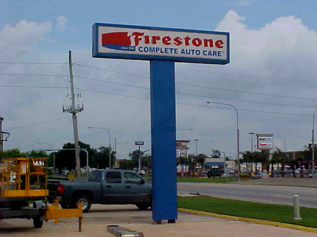 Large pole sign installation in Slidell Louisiana at Firestone